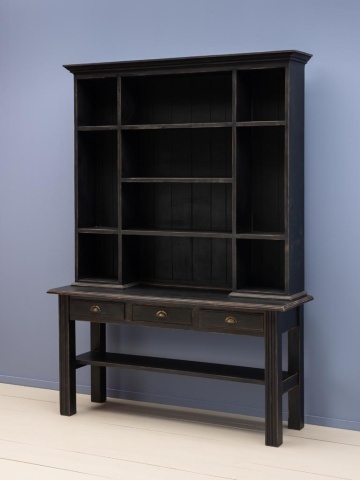 Bufet vintage din lemn de mango, cu 3 sertare și rafturi deschise, negru, finisaj mat, 158×47×221 cm, „Botti" - Img 4