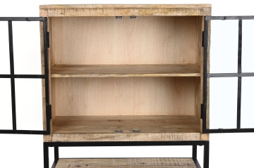 Bufet-vitrină stil industrial din lemn de mango și metal, natur și negru, cu 2 uși vitrate și raft inferior deschis, 100 x 85 x 45 cm, „Arcole” - Img 3