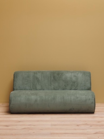 Canapea 2 locuri retro din catifea reiată verde, cu siluetă continuă pliată în val și bază neagră, 73 x 160 x 95 cm, „Tribeca” - Img 5