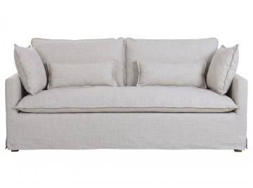 Canapea 3 locuri shabby chic din in gri, cu husă detașabilă și pliuri la colțuri, 85 x 213 x 111 cm, „Fréjus”