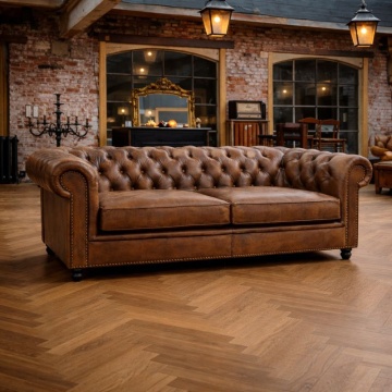Canapea Chesterfield 3 locuri, din piele naturală, cognac, 240 x 97 x 75 cm - Img 2