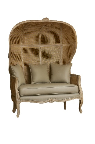 Canapea clasică, stil Louis XV–XVI, din lemn masiv și trestie naturală, 125x58x155 cm, "Aveline" - Img 2