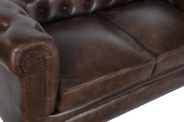Canapea vintage 2 locuri din piele naturală maro închis, „Chesterfield" - Img 3