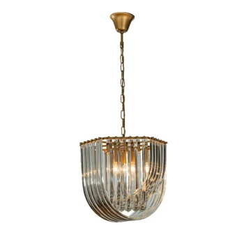 Candelabru din metal, auriu, cu tuburi din sticlă și lanț reglabil, 40 x 41 cm, „Chelsea”