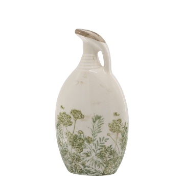 Carafă decorativă din ceramică cu model floral, H27/L14/l8 cm, verde, „Laval”