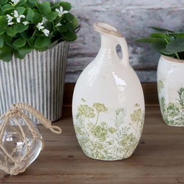 Carafă decorativă din ceramică cu model floral, H27/L14/l8 cm, verde, „Laval” - Img 2