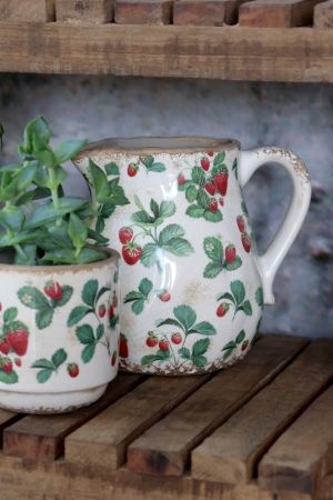 Carafă din ceramică crem cu model căpșuni, "Fraises" - Img 4