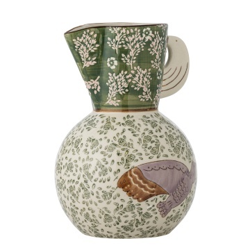 Carafă din ceramică cu pasăre și motive florale pictate manual, 14,5×21 cm, „Hezha" - Img 2