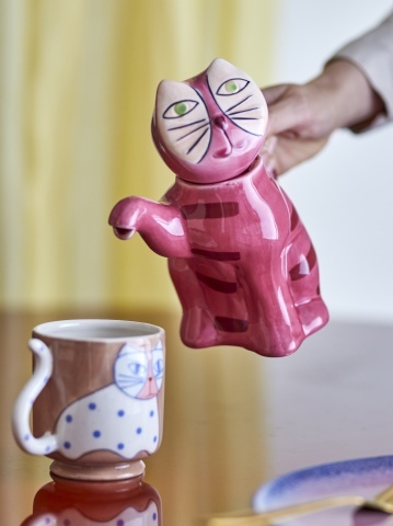 Ceainic din ceramică artizanală, multicolor, pictat manual în formă de pisică cu coadă curbată, 19x9x20,5 cm, 500 ml, „Missy" - Img 5