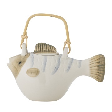 Ceainic din ceramică, în formă de pește, pictat manual, cu infuzor și mâner natur, „Wrenna", 24 x 13 x 13,5 cm - Img 3