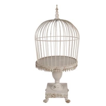 Colivie decorativa pentru pasari, crem, din metal, aspect vintage - Img 2