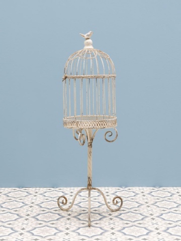 Colivie decorativă shabby chic pe suport din metal, H92 cm - Img 3