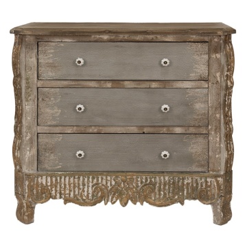 Comoda bej, din lemn masiv, aspect vintage, 3 sertare, Beauclair