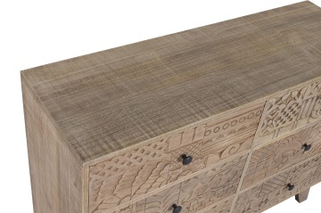Comodă cu sertare din lemn de mango, natur, decor sculptat manual, finisaj natural, 83 x 118 x 40 cm, „Kheda” - Img 4