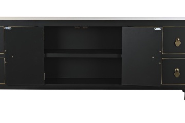 Comodă TV living din lemn, negru, cu 2 uși, 8 sertare și medalion oriental cu ramură înflorită, 51 x 130 x 26 cm, „Zenora” - Img 6