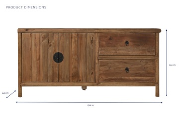 Comodă TV living din lemn reciclat, natur, cu 2 uși, 2 sertare și mâner rotund din metal negru, 65 x 156 x 44 cm, „Haven” - Img 10