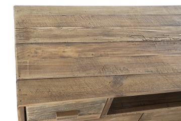 Comodă TV living din lemn reciclat, natur, cu 4 uși, 2 sertare, 2 nișe deschise și picioare oblice, finisaj antichizat, 65 x 180 x 48 cm, „Aubeline” - Img 8