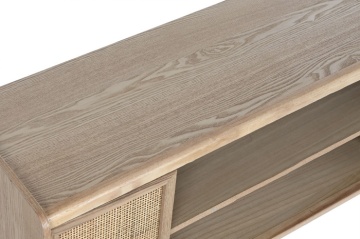 Comodă TV living din lemn și ratan, natur, cu 2 uși cu cannage, nișă centrală cu raft și picioare rotunde, 54 x 120 x 35 cm, „Boho Chic” - Img 4