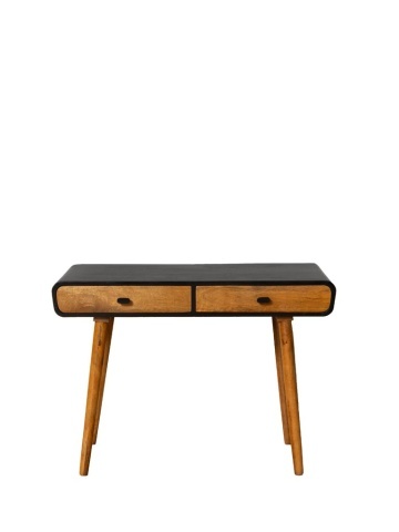 Consolă din lemn de mango, cu 2 sertare, blat negru și picioare conice, natur, finisaj satinat, 103.5×50×76 cm, „Onor" - Img 1