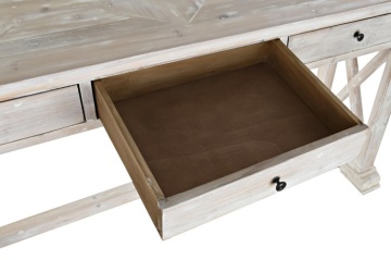 Consolă hol în stil farmhouse, din lemn de pin reciclat, natur, cu 3 sertare, blat cu romb central și traverse în X, 86 x 184,5 x 48 cm, „Pinora” - Img 5