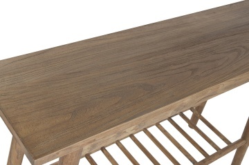 Consolă hol mid century din lemn de ulm reciclat, maro, cu raft din bare rotunde și picioare înclinate, 76 x 120 x 35 cm, „Carteret” - Img 3