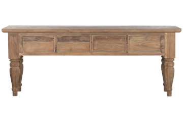 Consolă hol rustică din lemn reciclat, maro, cu 4 sertare, mânere cu inel și picioare balustru cu fațete, 78 x 200 x 45 cm, „Avranches” - Img 3