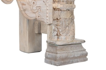 Consolă hol sculptată din lemn de mango, natur, cu coloane, friză cu dentili și panouri cu rozete, 91 x 182 x 54 cm, „Emperia” - Img 6