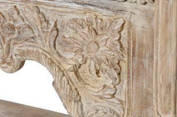 Consolă hol sculptată din lemn, natur, cu raft, friză florală, arcade polilobate și stâlpi sculptați, 91 x 233 x 47 cm, „Imperial” - Img 6