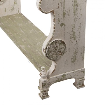 Consolă hol shabby chic din lemn, alb, cu 3 sertare, raft verde și ornamente sculptate, finisaj antichizat, 99 x 129 x 36 cm, „Lisette” - Img 3