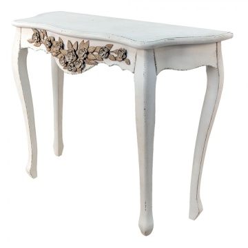 Consolă hol shabby chic din lemn masiv, alb, cu ghirlandă de trandafiri sculptați și picioare curbate, 80 x 101 x 39 cm, „Amarante” - Img 2