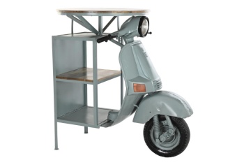Consolă motocicletă vintage din lemn de mango și metal, „Dusty Mint”