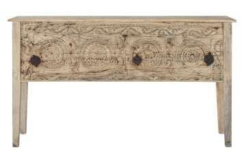Consolă sculptată manual din lemn masiv de tec și mango, finisaj natur, „Legacy”