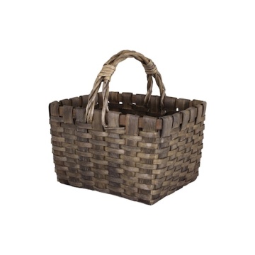 Coș de picnic din lemn gri împletit manual, cu mânere, 22 × 28 × 18 cm, „Kerstin"