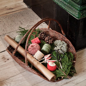 Coș de recoltă din răchită împletită cu fund rotund și mânere pliabile, W 55 x D 41,5 x H 12–37 cm, „Willow Harvest Basket Iris" - Img 4
