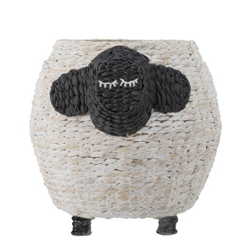 Coș depozitare din iarbă de mare, alb, în formă de oaie cu cap negru, 50x44 cm, „Dolly"