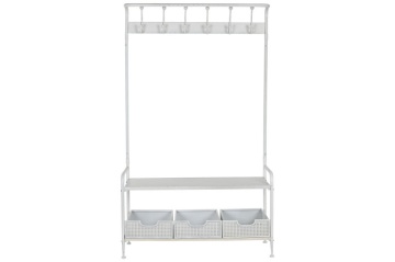 Cuier vintage de hol din metal, finisaj alb antichizat, 110×36×186 cm, „Merej"