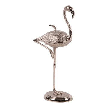 Cutie decorativă din alamă, argintie, în formă de flamingo, cu compartiment secret, finisaj nichelat, 29 x 15 x 7 cm, „Flamenco”