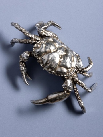 Cutie decorativă din rășină argintie în formă de crab, capac detașabil, finisaj antichizat, 7 x 28,5 x 18,5 cm, „Océane” - Img 3