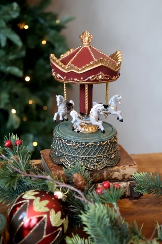 Cutie muzicală carusel din rășină, pictată manual, „Noël Music Box” - Img 2