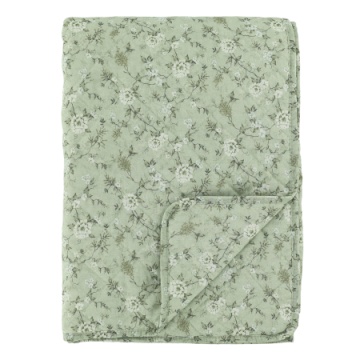 Cuvertură matlasată din bumbac cu imprimeu floral, verde și crem, 180x130 cm „Aix”