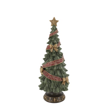 Decorațiune brad de Crăciun, verde, din acril, pictată manual, cu panglici și fundițe, 15x40 cm, „Noël"
