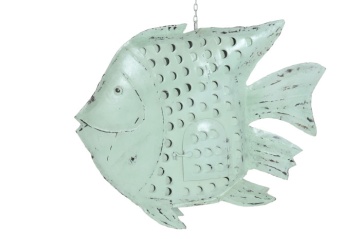 Decorațiune de perete tip pește, stil marin, culoare albastru deschis, din metal, „Ocean Fish” - Img 9