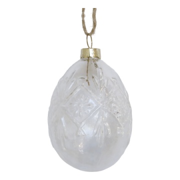 Decorațiune ou de Paște din sticlă transparentă cu șnur din iută, H7 cm, Ø5 cm