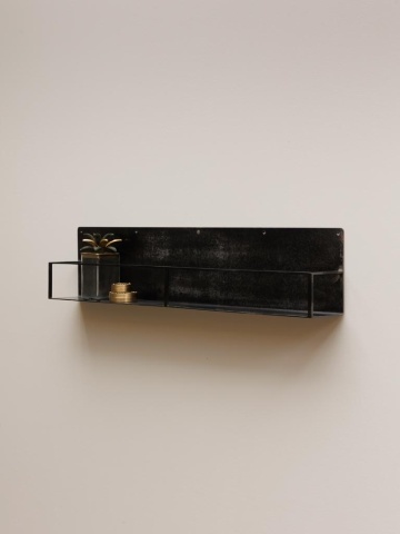 Etajeră de perete vintage din metal, negru, cu 1 raft și bordură din bandă metalică, 20 x 100 x 12 cm, „Ferrum” - Img 3