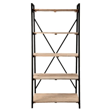 Etajeră tip scară din lemn și metal, natur și negru, cu 5 rafturi, 191 x 90 x 47 cm, „Etage”
