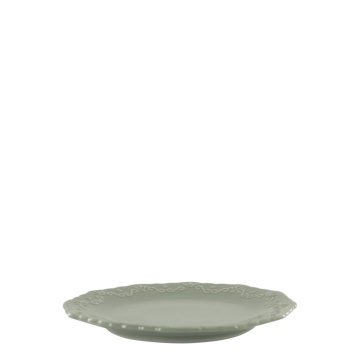 Farfurie de desert din porțelan verde mentă, D19 cm, model dantelă în relief, „Provence"