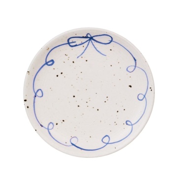 Farfurie desert decorativ vintage din ceramică, alb cu detalii albastre „Viola Bow”