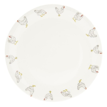Farfurie Ø 28 cm, din ceramică, bej, model găini