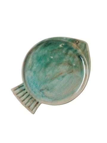 Farfurie verde, din ceramica, in forma de peste, Varia