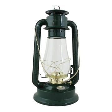 Felinar vintage verde cu petrol, din metal și sticlă, cu detalii aurii, capac de siguranță și fitil inclus, „Hurricane Lantern Green Large"